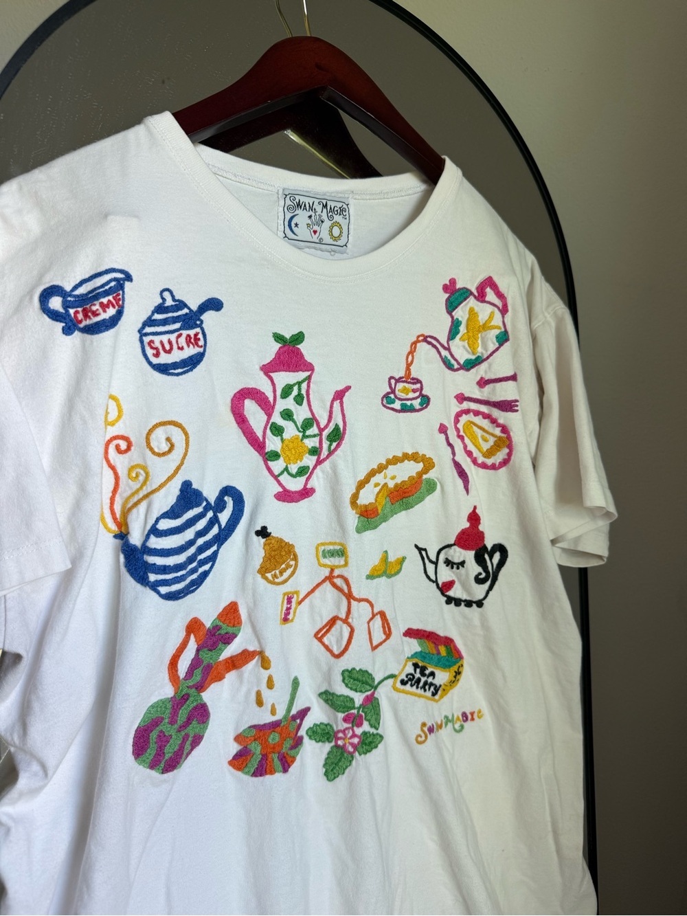 Vintage Swan Magic tea party Embroidered T-Shirt
